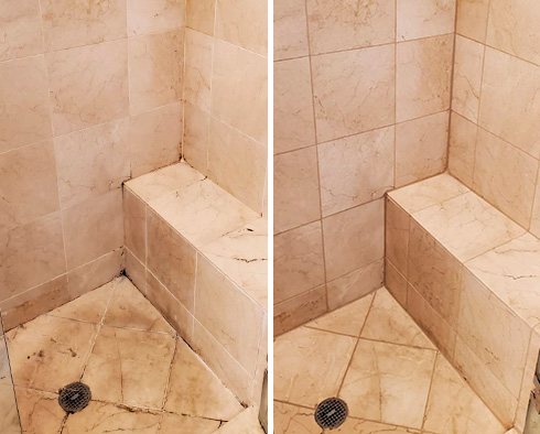 Shower Before and After a Grout Sealing in West Palm Beach, FL
