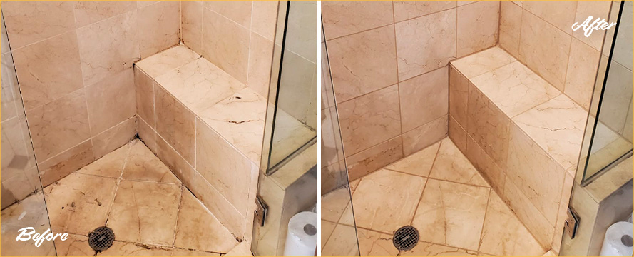 Shower Before and After a Superb Grout Sealing in West Palm Beach, FL