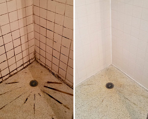 Shower Before and After a Grout Cleaning in Palm Beach, FL