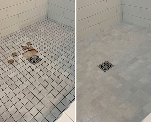 Shower Before and After a Grout Cleaning in Lake Worth, FL