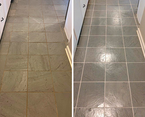 Floor Before and After a Stone Cleaning in Palm Beach Gardens, FL