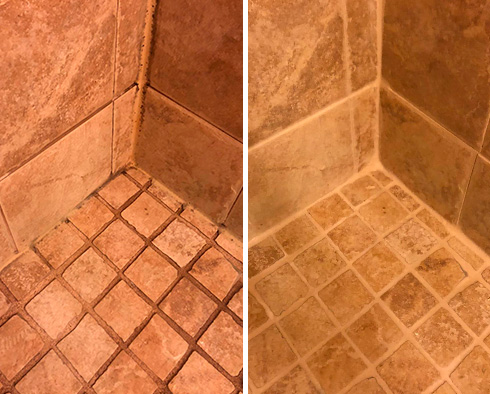 Shower Before and After a Grout Cleaning in West Palm Beach, FL