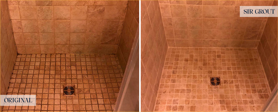 Shower Before and After a Flawless Grout Cleaning in West Palm Beach, FL