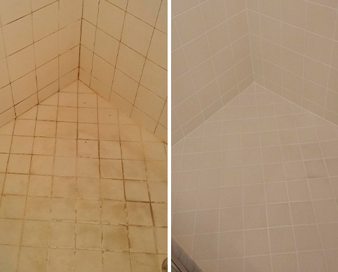 Shower Before and After a Grout Cleaning in Palm Beach Gardens, FL