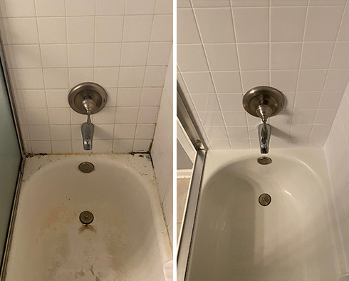 Tile Shower Before and After Our Caulking Services in Lake Worth