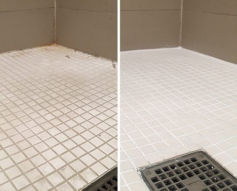 Shower Floor Before and After a Tile Cleaning in Stuart