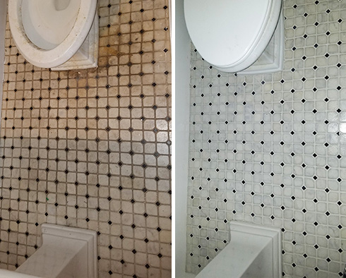 Bathroom Floor Before and After a Grout Sealing in Stuart