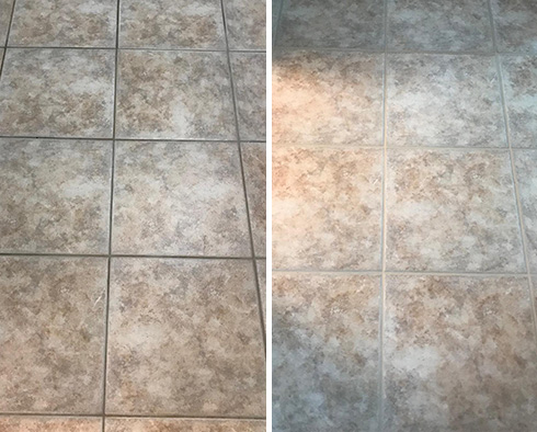 Tile Floor Before and After a Grout Cleaning in West Palm Beach