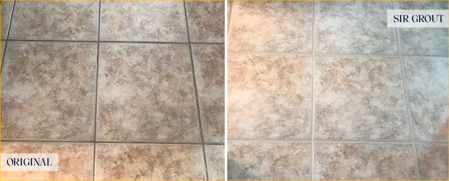 Tile Floor Before and After a Grout Cleaning in West Palm Beach