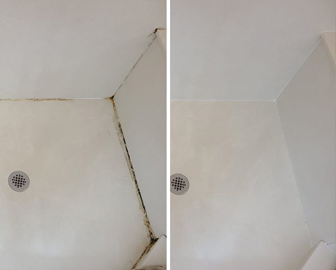 Ceramic Shower Before and After Our Caulking Services in Lake Worth