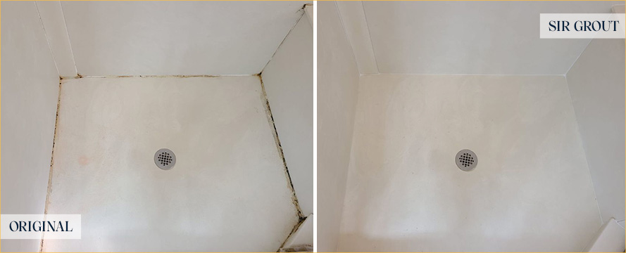 Ceramic Shower Before and After Our Caulking Services in Lake Worth