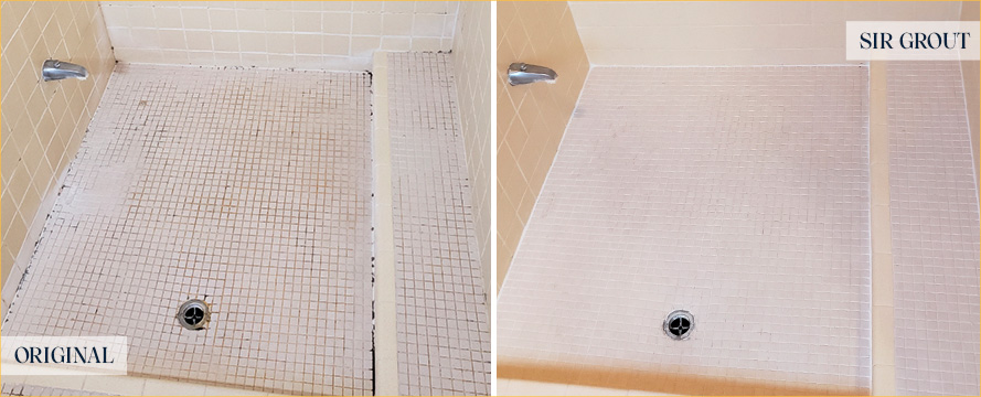 Shower Before and After a Superb Grout Sealing in West Palm Beach, FL 