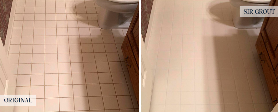 Bathroom Floor Before and After a Grout Cleaning in West Palm Beach, FL