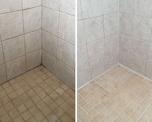 Shower Before and After a Grout Cleaning in Palm Beach Gardens, FL