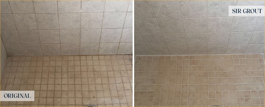 Shower Before and After a Flawless Grout Cleaning in Palm Beach Gardens, FL