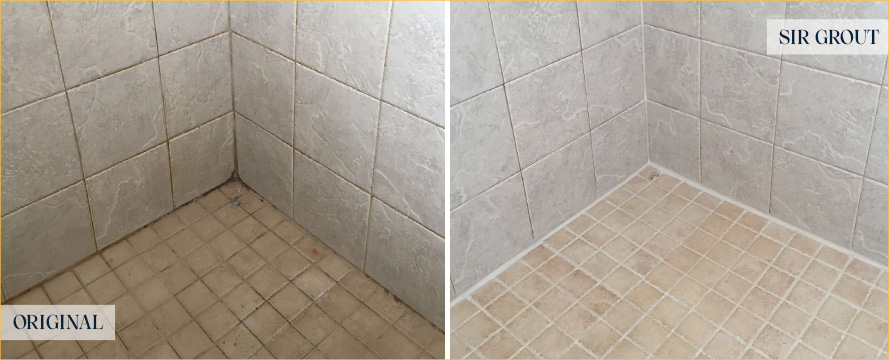 Shower Before and After a Superb Grout Cleaning in Palm Beach Gardens, FL